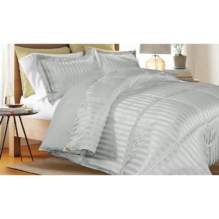 Down Alternative Solid/Stripe Reversible Comforter, Platinum, Twin
